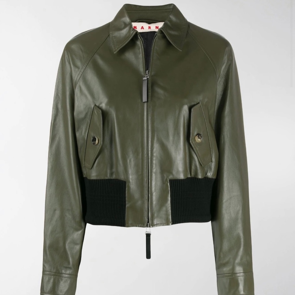 Marni leather jacket Dark olive 44